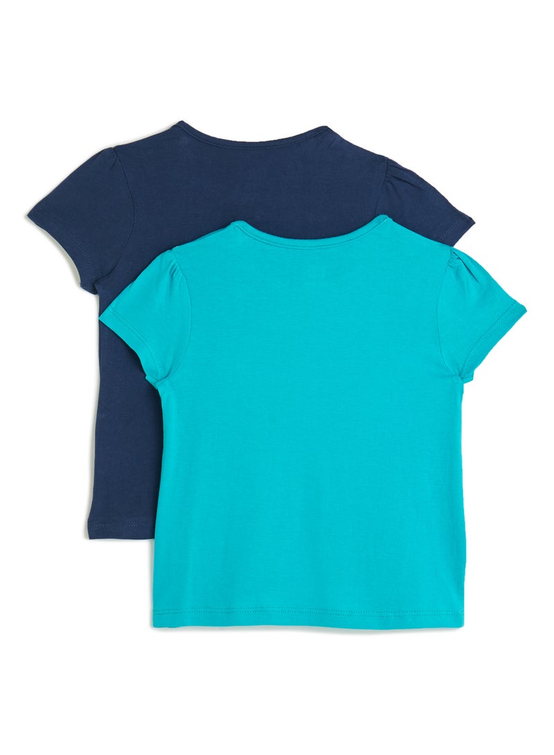 MINIKLUB - Pack of 2 Text Embroidered T-Shirts Blue - Image 1