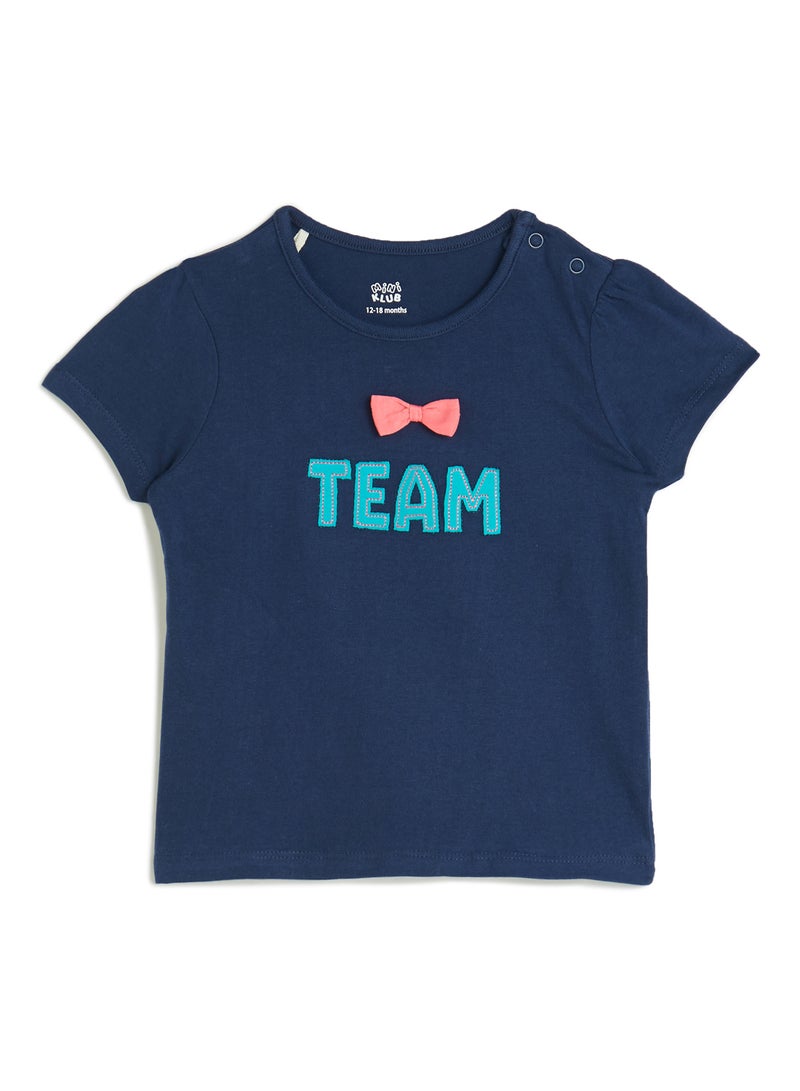 MINIKLUB - Pack of 2 Text Embroidered T-Shirts Blue - Image 1