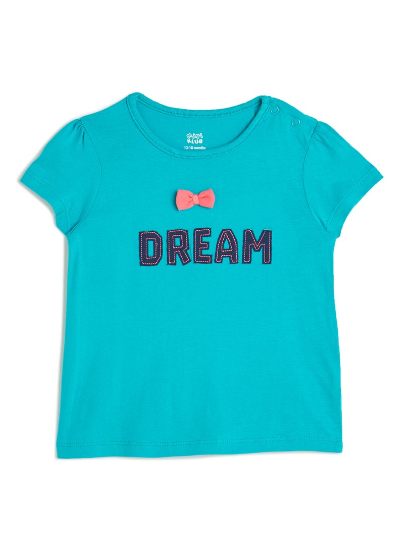 MINIKLUB - Pack of 2 Text Embroidered T-Shirts Blue - Image 1