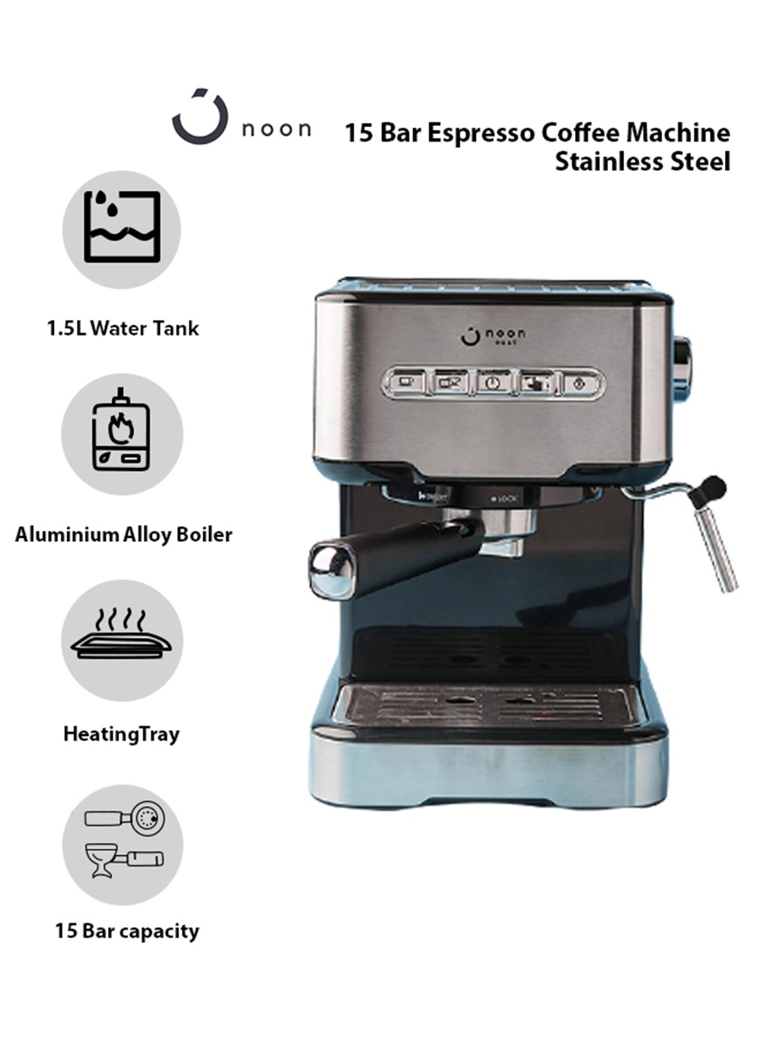 Espresso Coffee Machine - 15 Bar 850 W With High Pressure 1.5 Liter Black/Silver 