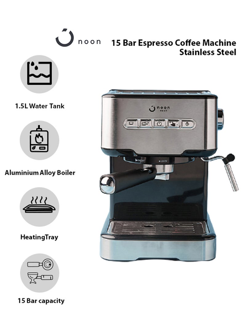 Espresso Coffee Machine - 15 Bar 850 W With High Pressure 1.5 Liter Black/Silver 1.5 L 850 W CM5403D-GS Silver/Black