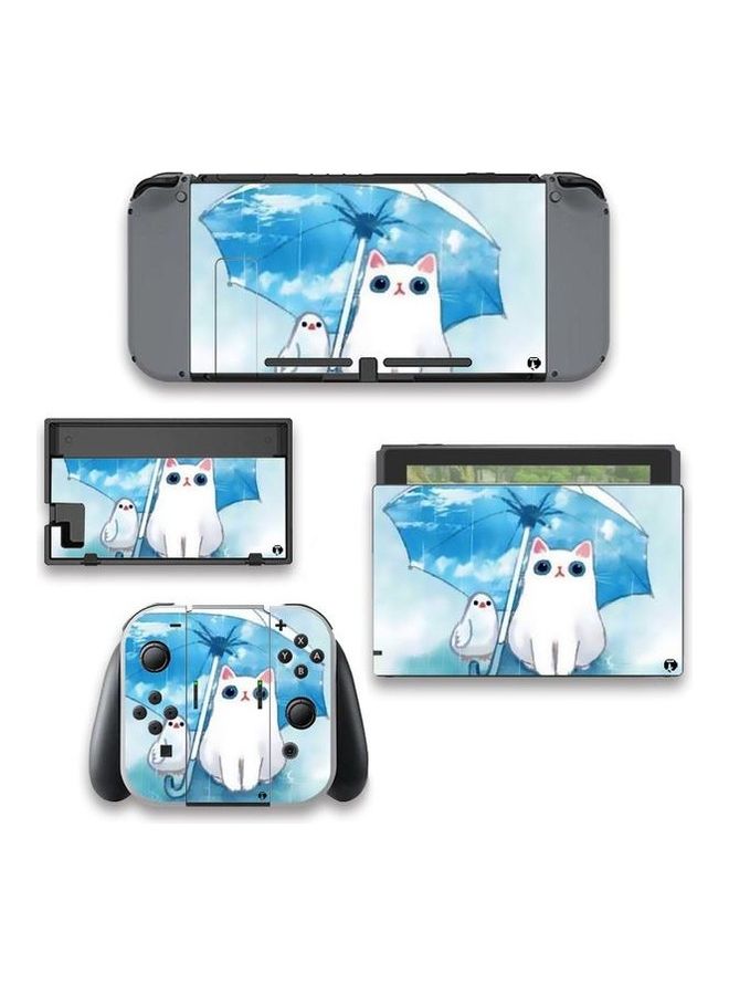 BP Adorable Cat Drawing With Blue Umbrella Printed Nintendo Switch Sticker - Image 1