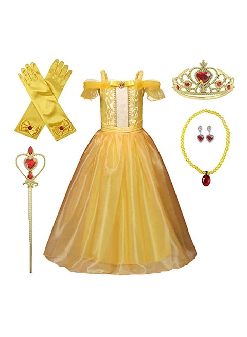 6-Piece Belle Princess Girls Dressing Costume Set With Accessories, 7 - 9 Years