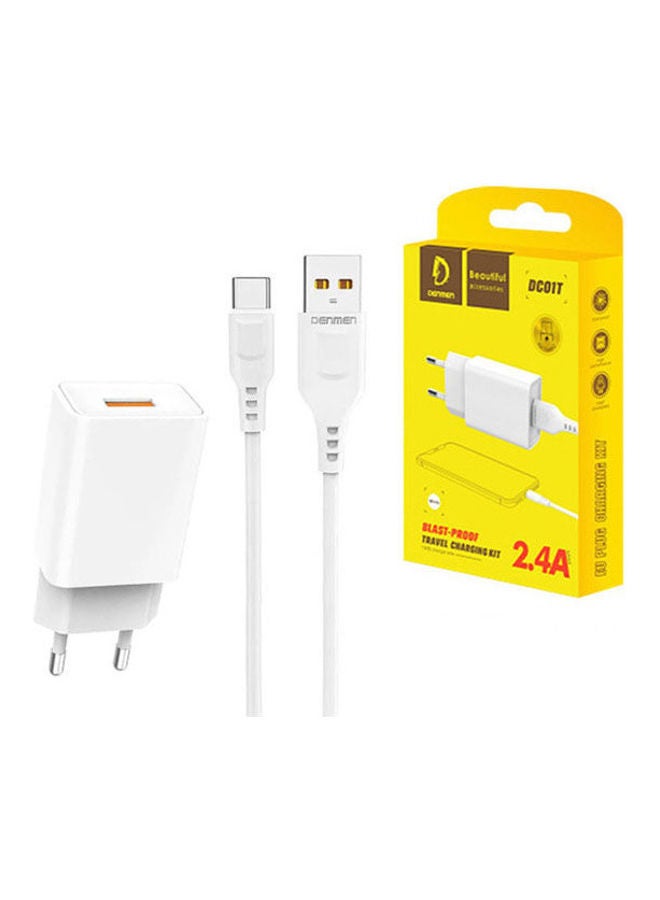 Travel Charger 2.4A With Cable Typ-C Usb 2400Mah 12W White