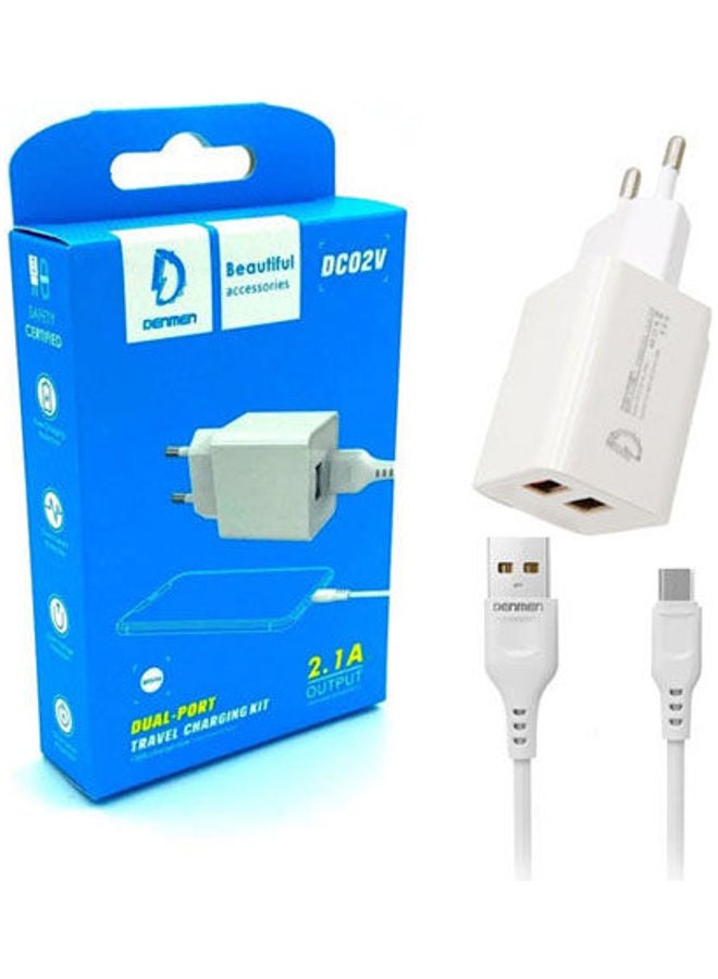 Denmen - Mobile Charger Adapter Denmen Dc02V Dual Usb Ports 2.4A With Micro Usb Cable White - Image 1