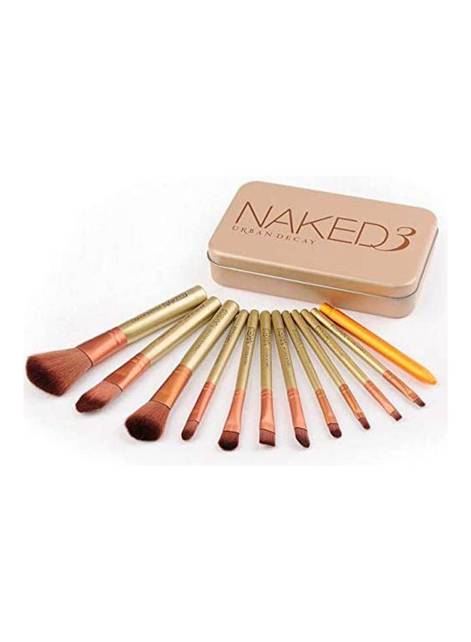 NAKED3 - 12 Pcs Make Up Brushes Set Naked 3 Makeup Brush Brown - Image 1