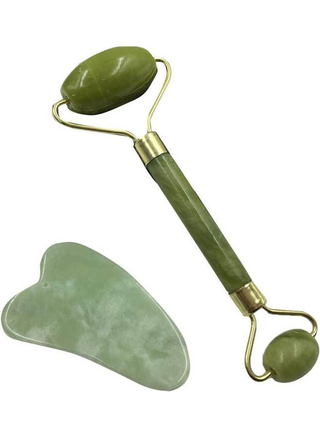 Jade Roller Jade Face RollerGua Sha Massager And Microneedle Derma Roller Green  - Image 1