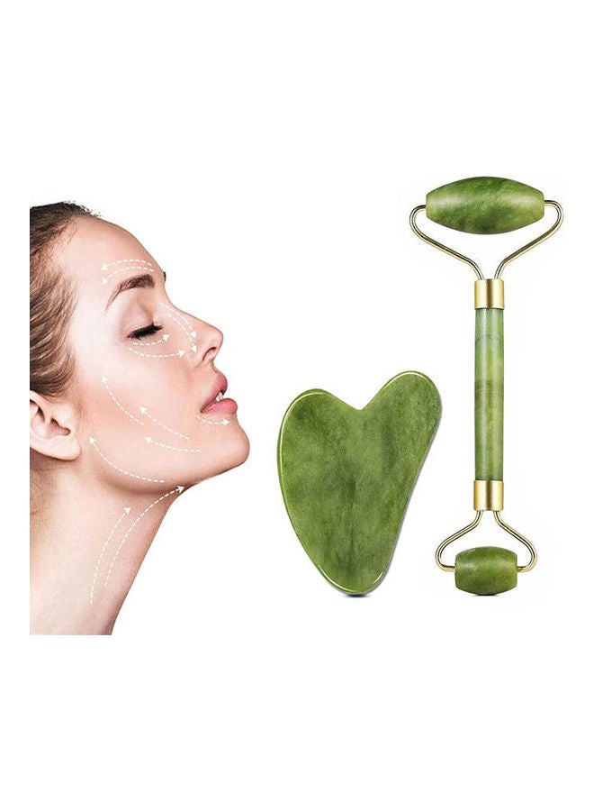 Jade Roller Massage Set Anti-Aging Natural Jade Face Roller Set Green  - Image 1