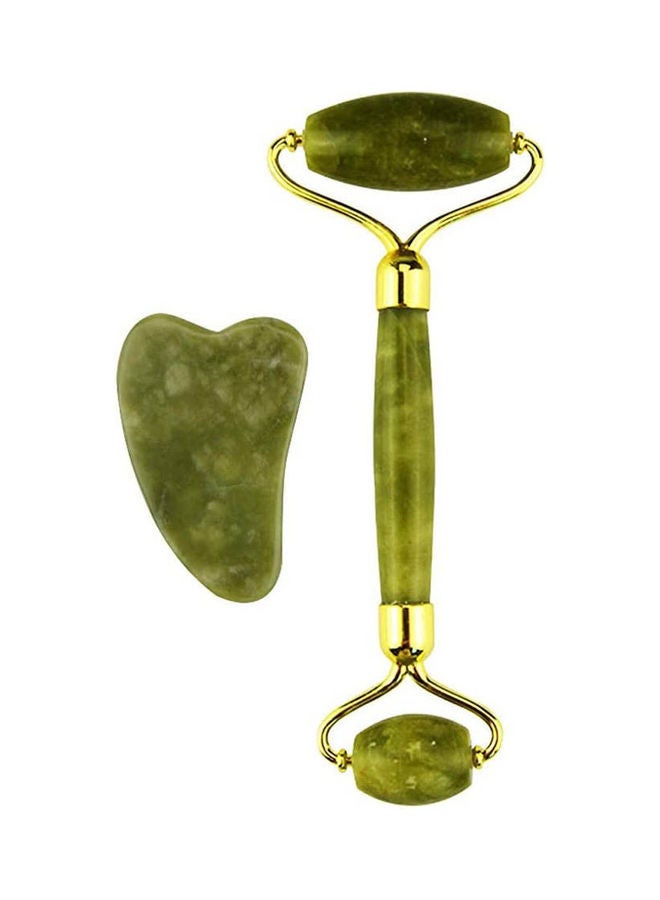 Jade Roller Set Beauty Tool Anti Ageing Neck Massage Facial Roller Massager Body Eyes Green  - Image 1
