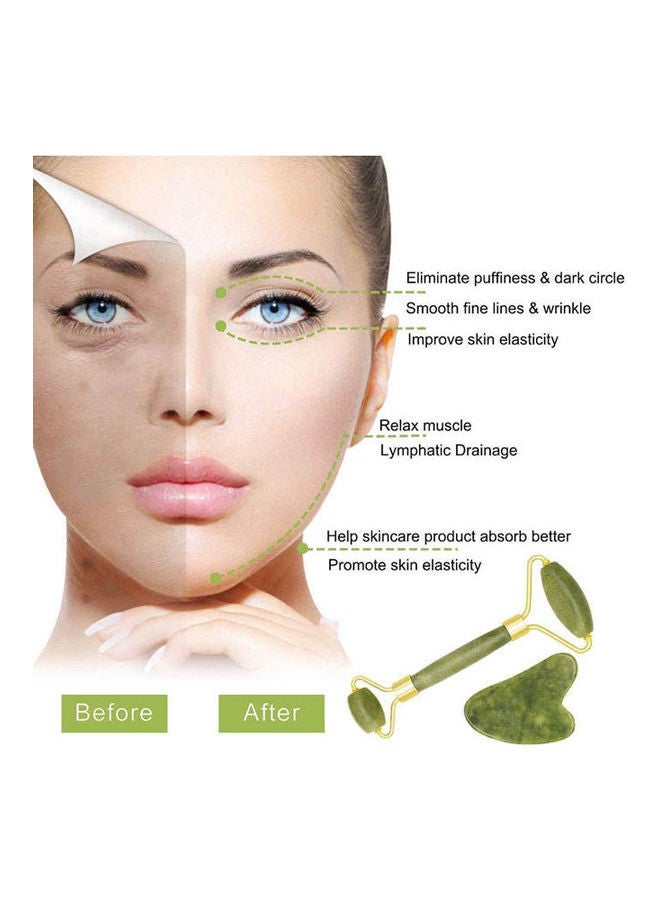 Jade Roller Set Beauty Tool Anti Ageing Neck Massage Facial Roller Massager Body Eyes Green  - Image 2