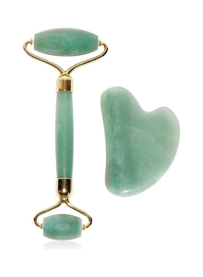 Jade Roller Face Anti Aging Jade Stone Massager Set Green  - Image 1