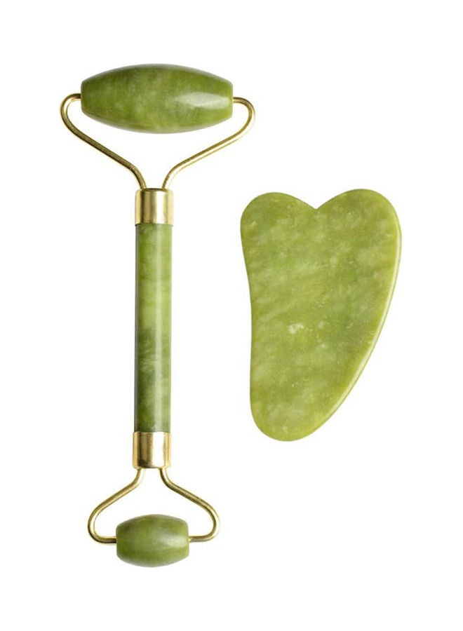 مجموعة 2 في 1 من أسطوانة اليشم وغوا شا، أسطوانة وجه من اليشم الطبيعي بنسبة 100% لتدليك الوجه وشد الوجه ومكافحة التجاعيد - Image 1