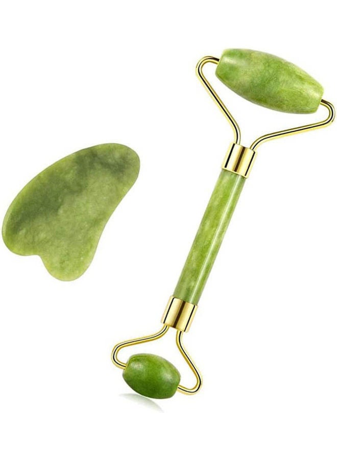 Jade Roller Sc Board SetNatural Jade Facial ToolsAnd Gua Sha Green  - Image 1