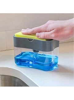 Y&D 2-In-1 Sponge Rack Shelf Soap Detergent Dispenser Pump Large Capacity With Sponge 1 Hand Operation Grey 5.1X3.35X3.5inch  - Image 1