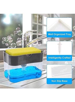 Y&D 2-In-1 Sponge Rack Shelf Soap Detergent Dispenser Pump Large Capacity With Sponge 1 Hand Operation Grey 5.1X3.35X3.5inch  - Image 2