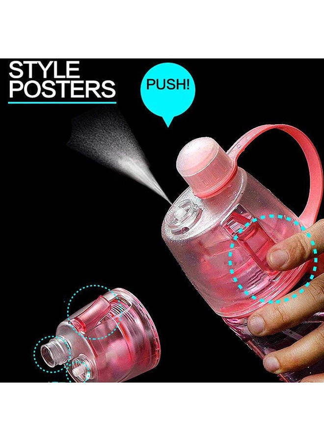 Protable Insulated Leak Proof Sports Water Bottle With Spray Mist Plastic Drink Bottle Pink 0.6cm - Image 2
