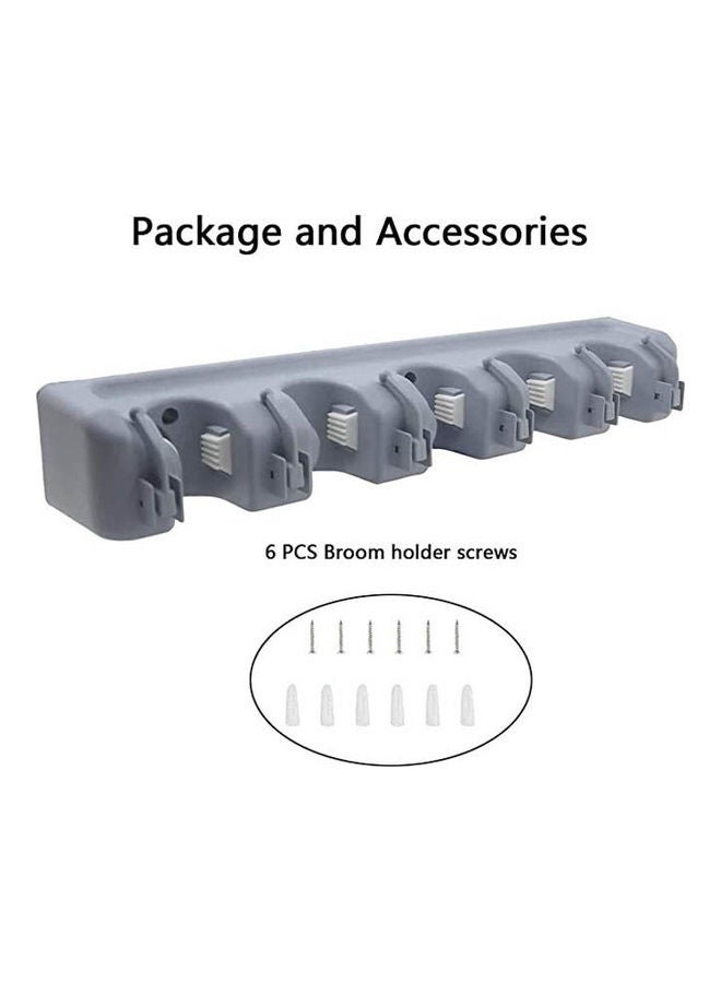 COPPS Mop Broom Holder Wall Mounted Kitchen Tool Organizer and Storage Rack, 6 Hooks and 5 Slots Grey 15.7inch - Image 2