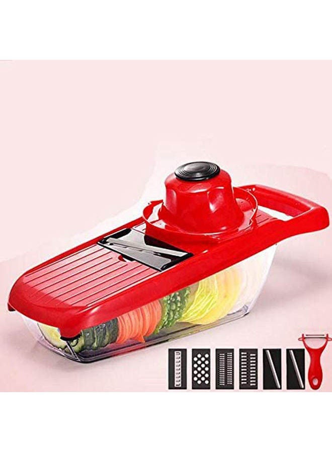 Generic - Multifunction Vegetable Cutter Slicer Dicer Kitchen Potato Chipper Peeler 6 in 1 Chopper Blade Set Red - Image 1