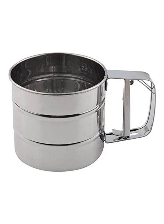 Mesh Flour Sifter Mechanical Baking Icing Sugar Shaker Sieve Cup Shape Silver 80grams - Image 1