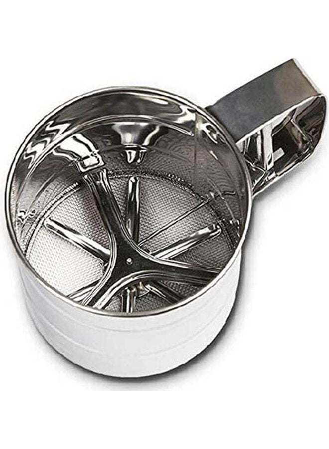 Mesh Flour Sifter Mechanical Baking Icing Sugar Shaker Sieve Cup Shape Silver 80grams - Image 2