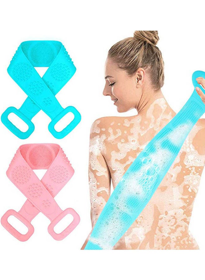 Back Scrubber Silicone Extra Longer Body Brush Shower 2 Pack Blue/Pink 32inch - Image 1