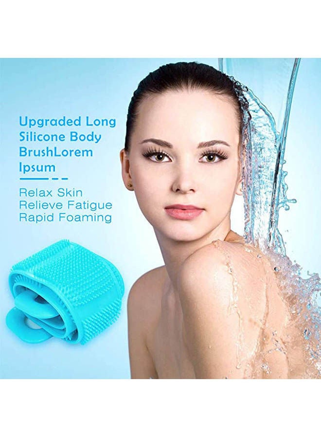 Back Scrubber Silicone Extra Longer Body Brush Shower 2 Pack Blue/Pink 32inch - Image 2