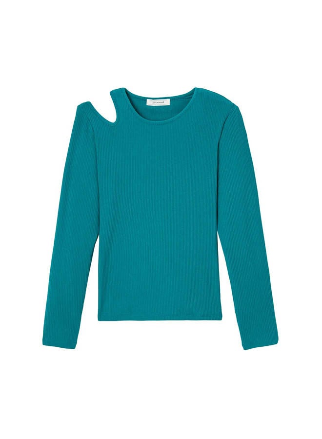 promod Ribbed Long-Sleeved Top Peacock Blue  - Image 3