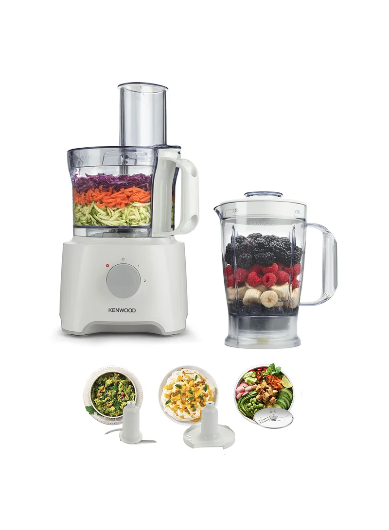 KENWOOD Food Processor Multi-Functional With Reversible Stainless Steel Disk, Blender, Whisk With Bowl Capacity 2.1L, 1.2 L 800.0 W FDP301WH White