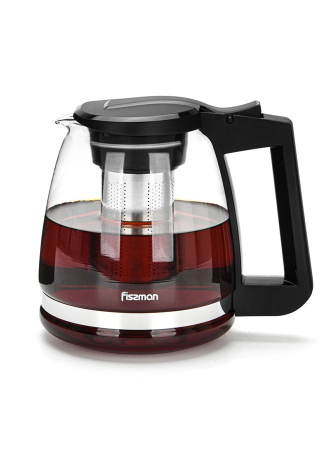 Fissman Tea Pot Borosilicate Glass With Stainless Steel Filter Black/Clear 2000ml  - Image 1
