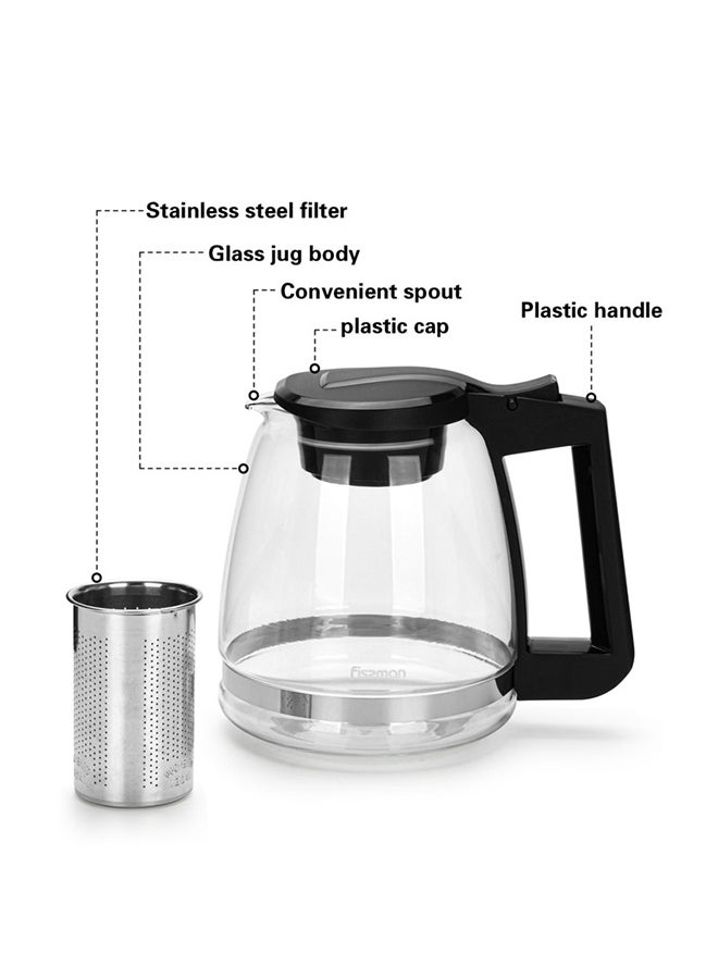 Fissman Tea Pot Borosilicate Glass With Stainless Steel Filter Black/Clear 2000ml  - Image 2
