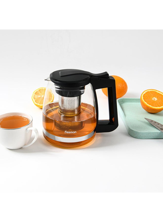 Fissman Tea Pot Borosilicate Glass With Stainless Steel Filter Black/Clear 2000ml  - Image 5