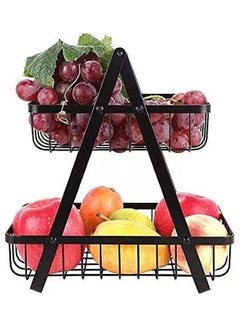 2-Tier Metal Countertop Fruit Basket For Kitchen Modern Wire Detachable Vegetable Bread Storage Basket Bowl Stand Black - v1647851522/N52944076A_1