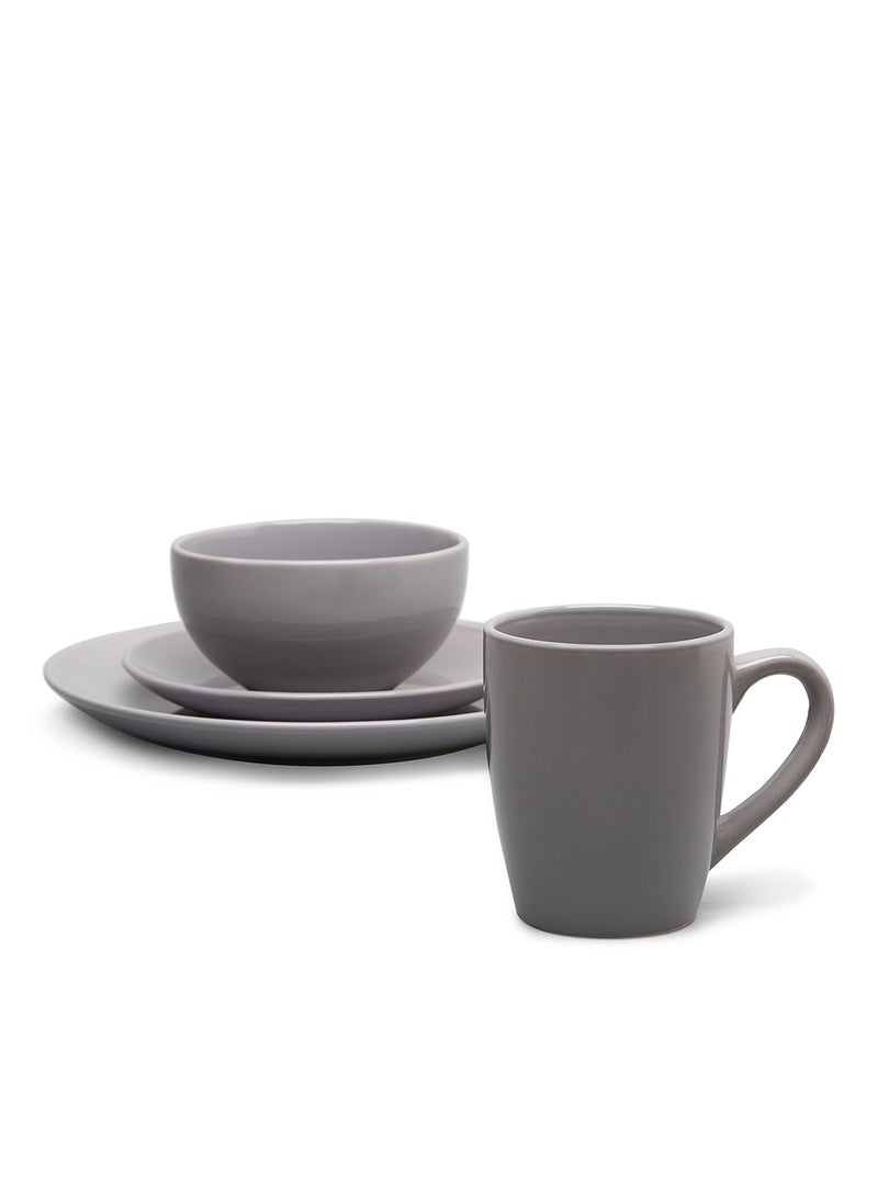 16-Piece Stoneware Dinner Set Plates, Bowls, Mugs, Serves 4 Medium Grey