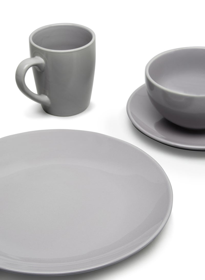 16-Piece Stoneware Dinner Set Plates, Bowls, Mugs, Serves 4 Medium Grey