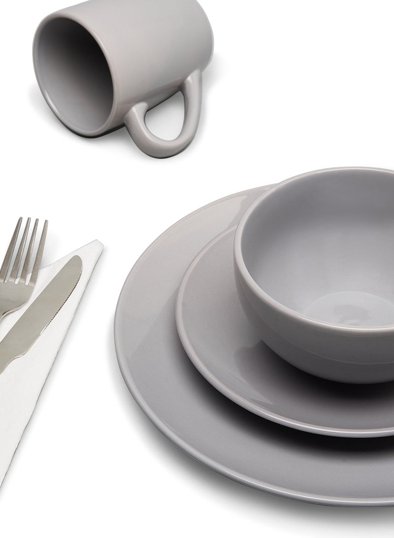 16-Piece Stoneware Dinner Set Plates, Bowls, Mugs, Serves 4 Medium Grey