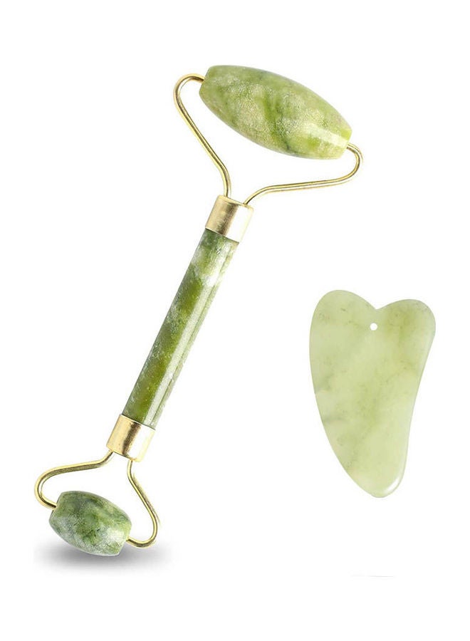 2 Pieces Jade Roller And Gua Sha Sc Massage Tools Green - Image 1