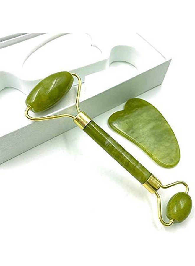 2 In 1 Jade Roller And Gua Sha Set 100% All-Natural Jade Facial Roller For Facial Massage, Face Lift, Anti-Wrinkles By Green - Image 1
