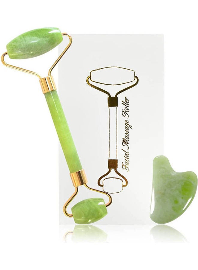 Generic 2Pcs Jade Roller And Gua Sha Set,Anti-Aging Face Roller And Gua Sha Massage Tool With Box,Jade Roller For Face Green  - Image 1