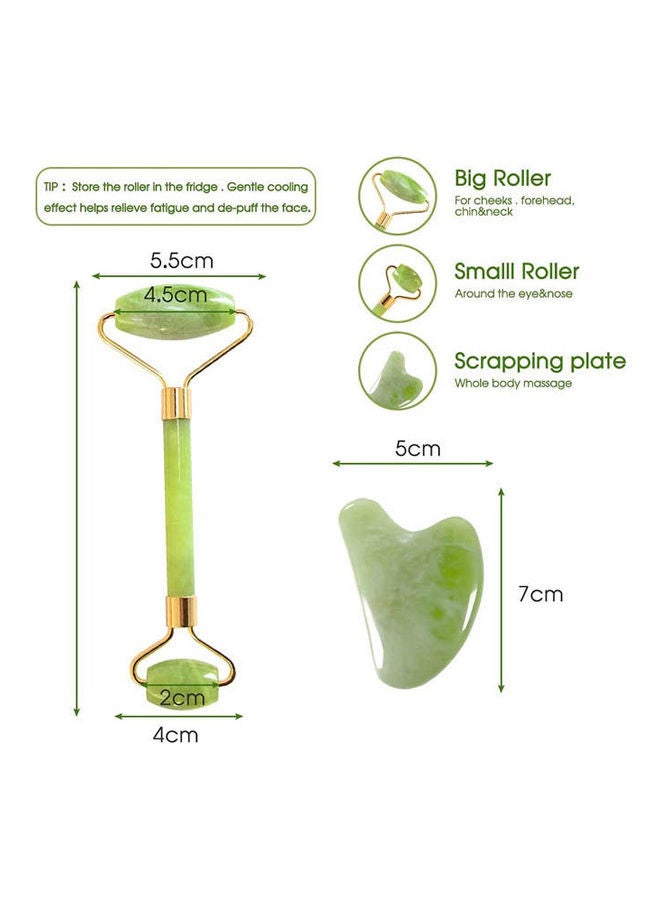 Generic 2Pcs Jade Roller And Gua Sha Set,Anti-Aging Face Roller And Gua Sha Massage Tool With Box,Jade Roller For Face Green  - Image 2