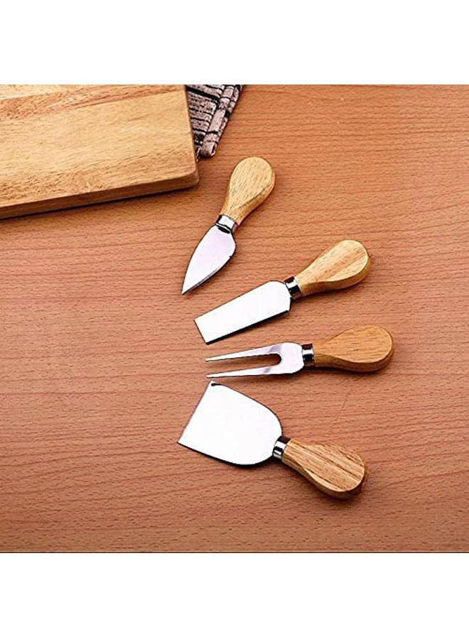 Knife Set For All Kinds Of Cheese - 4 Pieces Of Stainless Steel With Wood Hand Multicolour