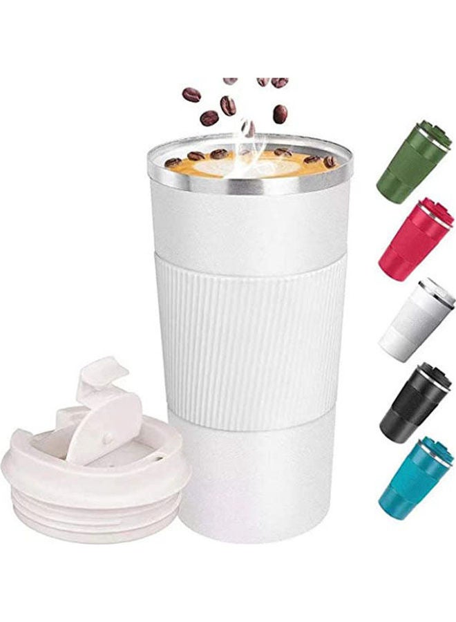 Double Walled Insulated Stainless Vacuum Coffee Travel Mug With Leakproof Flip For Keep White 