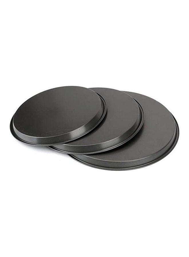 Set Of 3 Bakeware Mold Eight Inch Round Carbon Steel Pizza Pan Black 8inch - Image 2