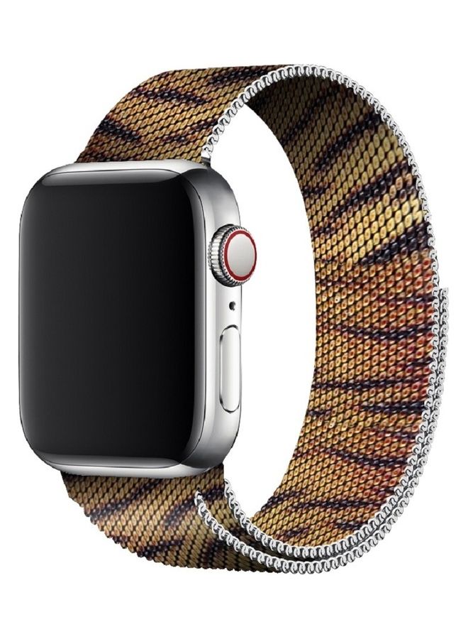 MARGOUN - Milanese Loop Stainless Steel Magnetic Replacement Mesh Band For iWatch Series 7/6/SE/5/4/3/2/1 38/40/41mm Brown Tiger Print - Image 1