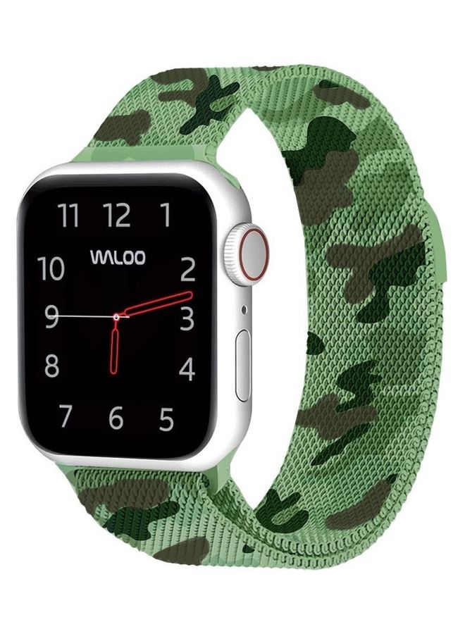MARGOUN - Milanese Loop Stainless Steel Magnetic Replacement Mesh Band For iWatch Series 7/6/SE/5/4/3/2/1 38/40/41mm Green Camouflage - Image 1
