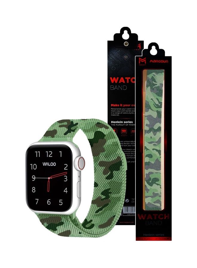 MARGOUN - Milanese Loop Stainless Steel Magnetic Replacement Mesh Band For iWatch Series 7/6/SE/5/4/3/2/1 38/40/41mm Green Camouflage - Image 1