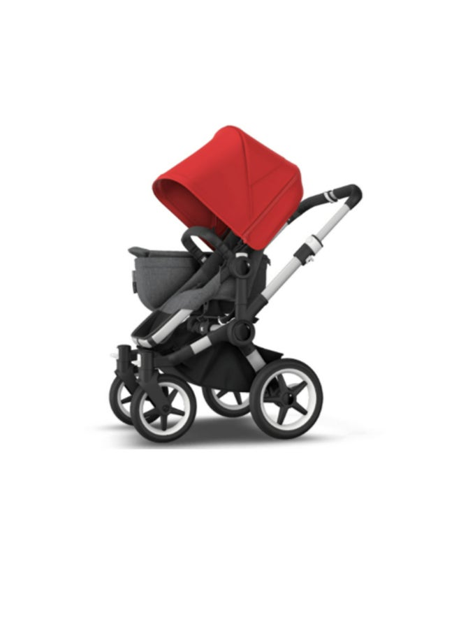 Bugaboo - Donkey 3 Mono Complete Strollergrey Melange, Red, Light Wheels, With Rotating Handle, With Expandable Side Luggage - Basket - Image 1