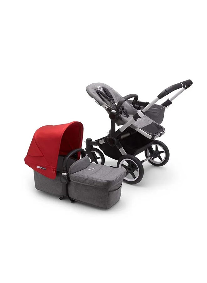 Bugaboo - Donkey 3 Mono Complete Strollergrey Melange, Red, Light Wheels, With Rotating Handle, With Expandable Side Luggage - Basket - Image 1