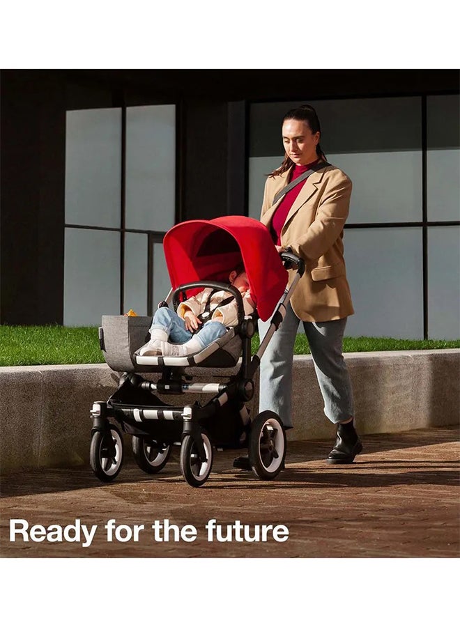 Bugaboo - Donkey 3 Mono Complete Strollergrey Melange, Red, Light Wheels, With Rotating Handle, With Expandable Side Luggage - Basket - Image 1