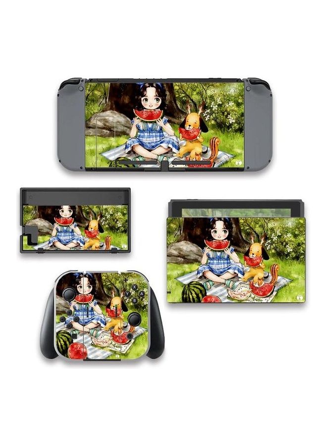Printed Nintendo Switch Sticker Cute Girl Drawing With Puppy In Picnic