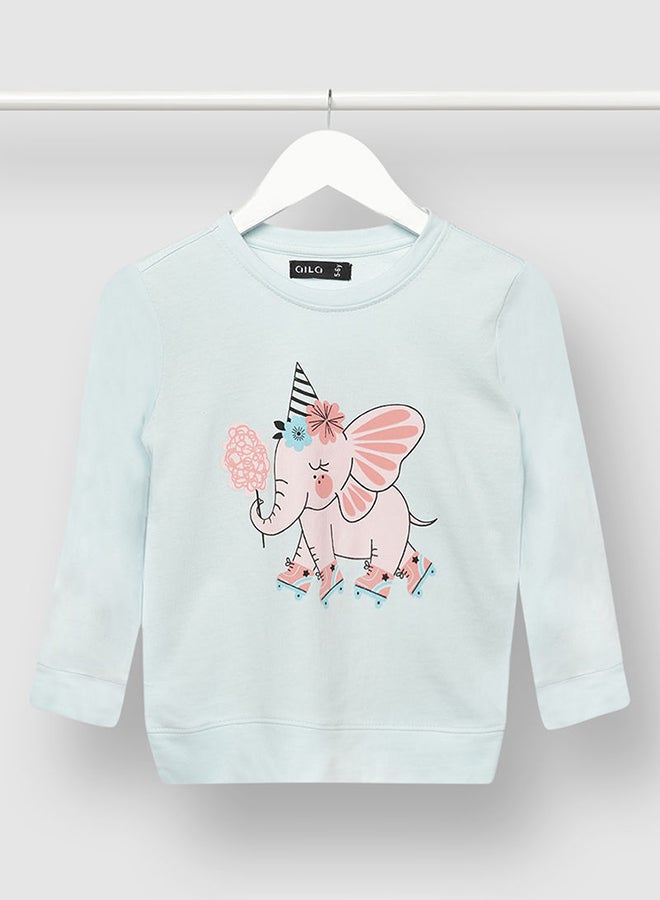 Aila - Girls Graphic Printed Long Sleeve Sweatshirt Light Blue - Image 1